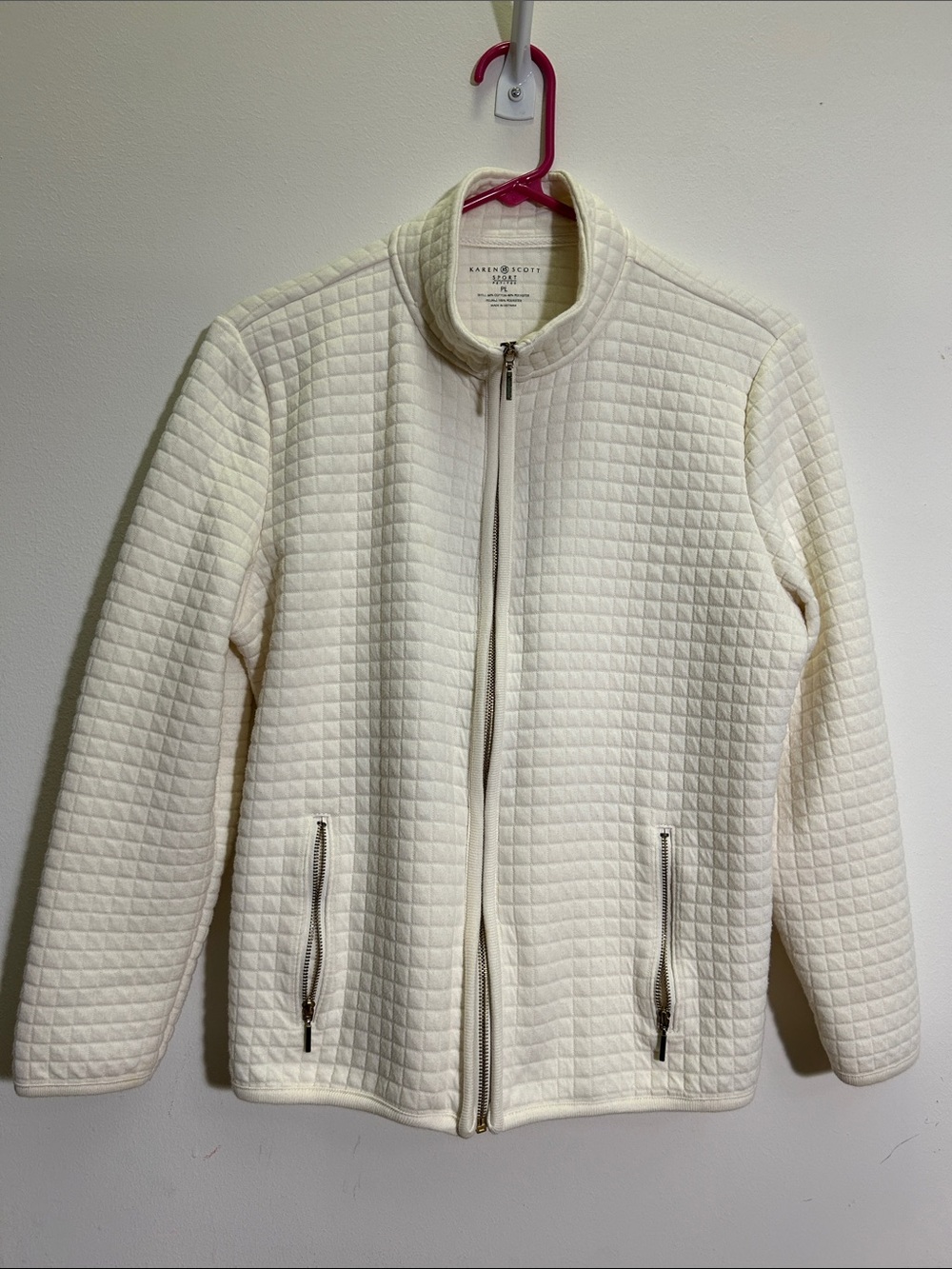 Karen Scott Ivory Quilted Zip-Up Bomber Jacket